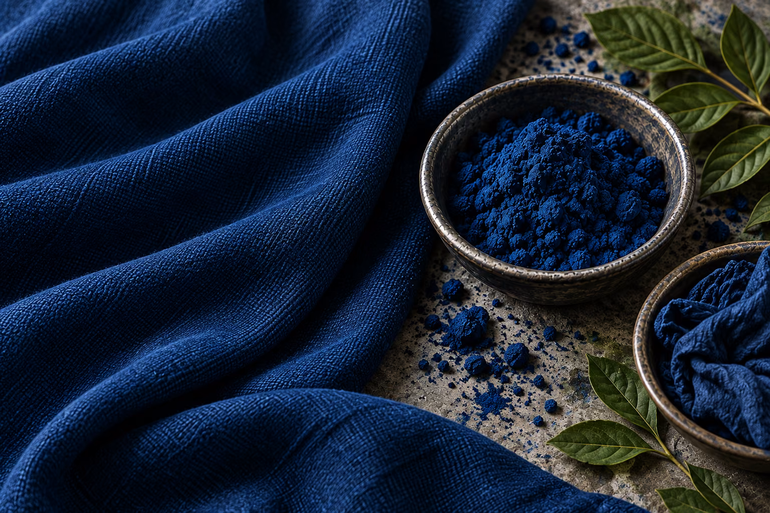 Indigo pigment, textile and dye vessels