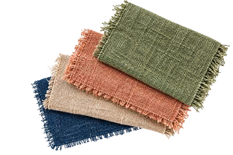 A stack of coloured textile swatches